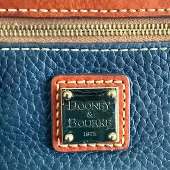 Dooney & Bourke Navy and Tan Leather Small Coin Purse Keychain - Picture 3 of 7